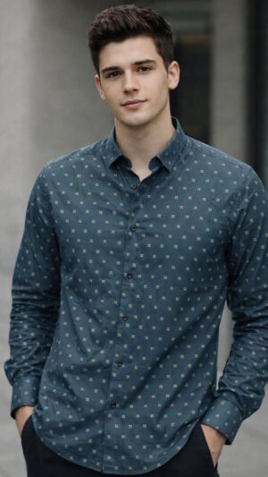 Men's  Mint Green, Relax  Fit, Geometric Print, Causal shirt.