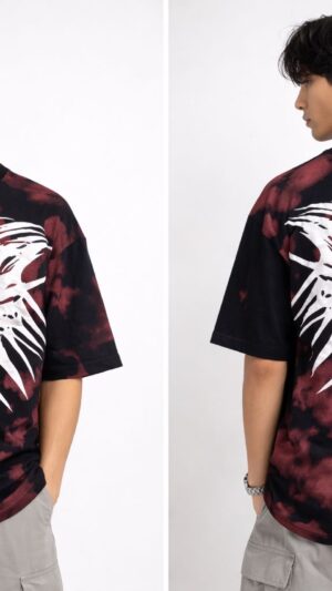Men's black Crimson Red,cotton Loopnet, Dropped Shoulders,Half Sleeve.